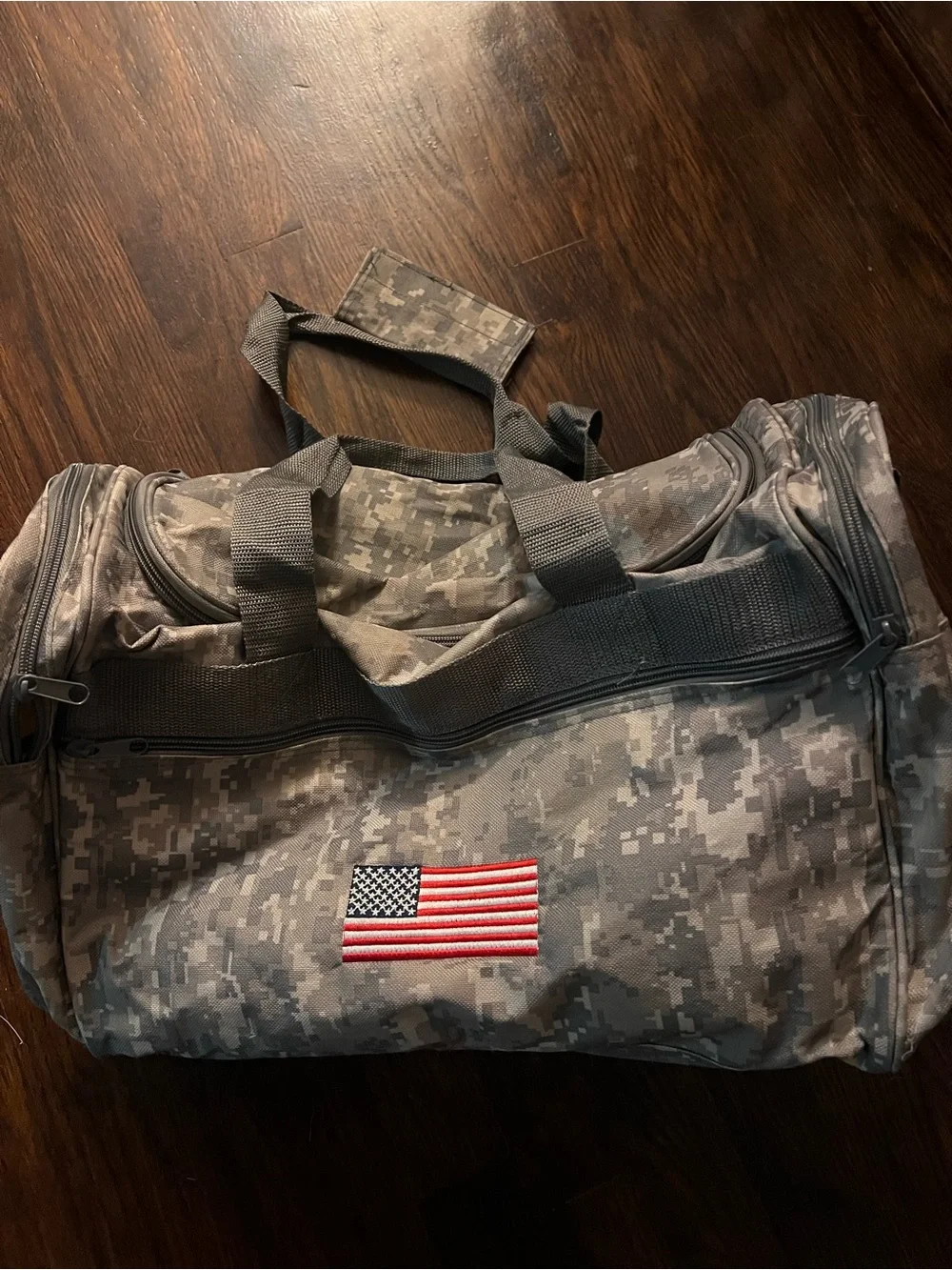NRA Military-Style digital Camo Duffle Bag with American Flag Patch